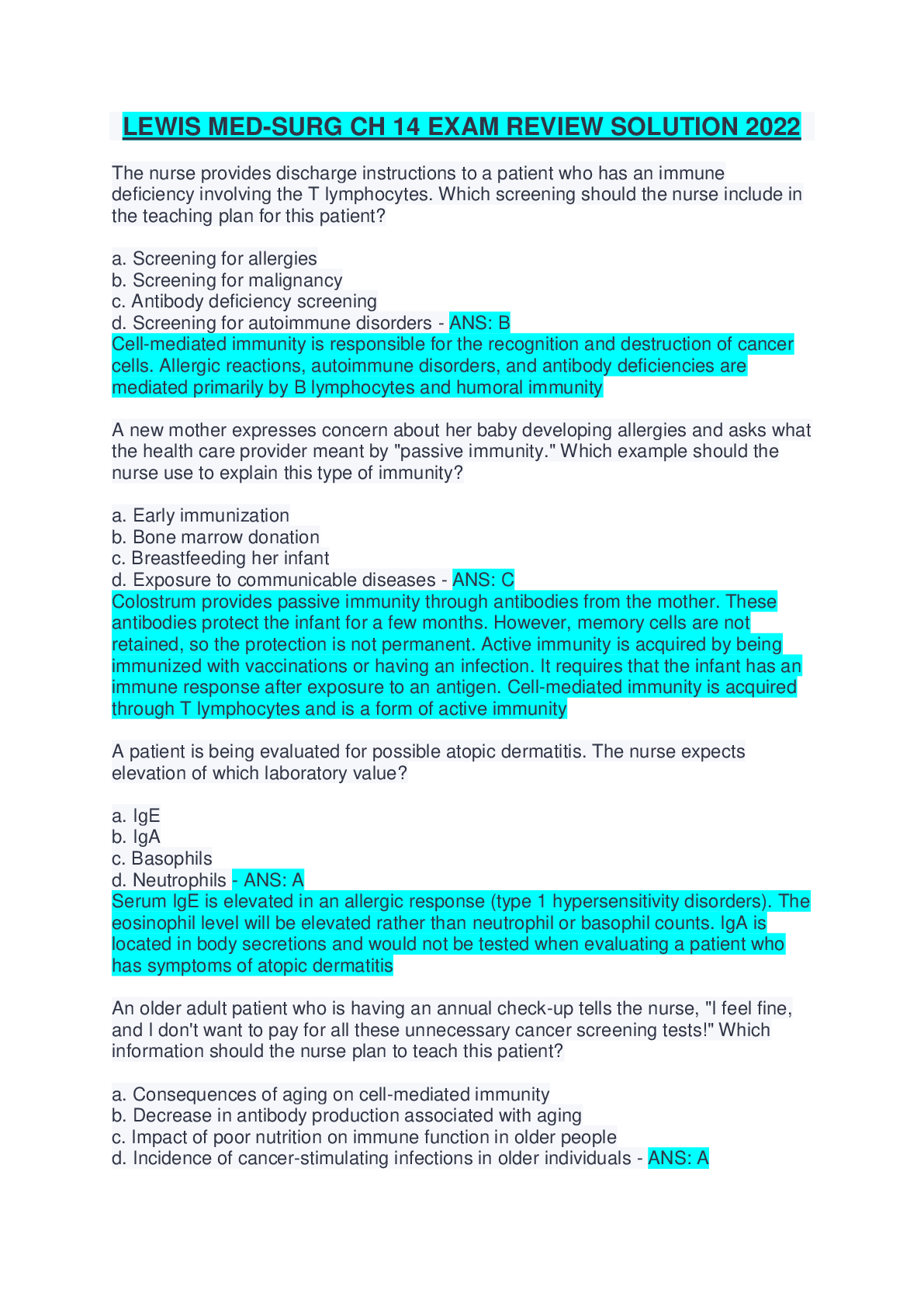 Preview image for LEWIS MED-SURG CH 14 EXAM REVIEW SOLUTION 2022